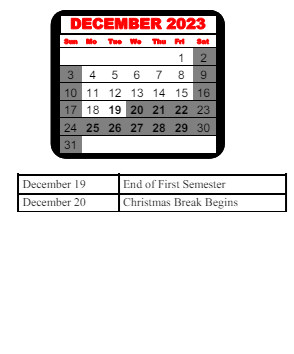 District School Academic Calendar for Matthews Elementary School for December 2023