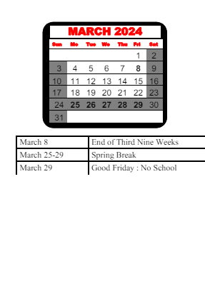 District School Academic Calendar for Matthews Elementary School for March 2024