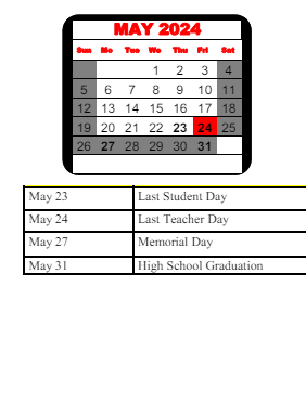 District School Academic Calendar for Matthews Elementary School for May 2024
