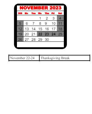 District School Academic Calendar for Matthews Elementary School for November 2023