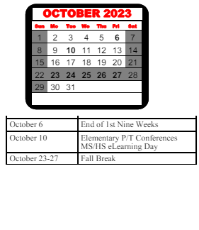 District School Academic Calendar for Matthews Elementary School for October 2023