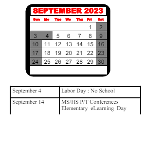 District School Academic Calendar for Matthews Elementary School for September 2023