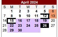 District School Academic Calendar for Van Zandt Ssa for April 2024
