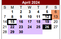 District School Academic Calendar for Bexar Co J J A E P for April 2024