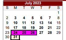 District School Academic Calendar for Van Zandt Ssa for July 2023