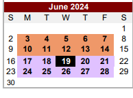 District School Academic Calendar for Van Zandt Ssa for June 2024