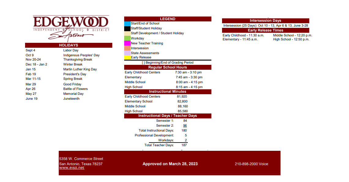 District School Academic Calendar Key for Edgewood Academy