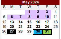District School Academic Calendar for Van Zandt Ssa for May 2024