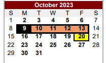 District School Academic Calendar for Bexar Co J J A E P for October 2023