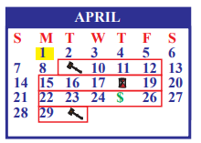 District School Academic Calendar for J J A E P for April 2024