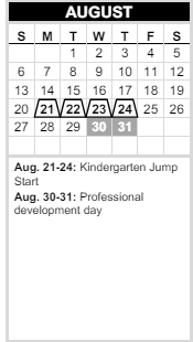 District School Academic Calendar for Options Program for August 2023
