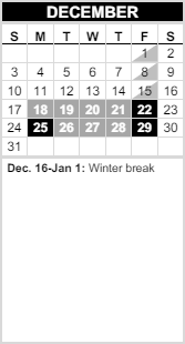 District School Academic Calendar for Options Program for December 2023