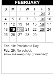 District School Academic Calendar for Options Program for February 2024
