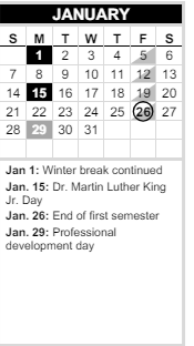 District School Academic Calendar for Options Program for January 2024