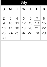 District School Academic Calendar for Options Program for July 2023
