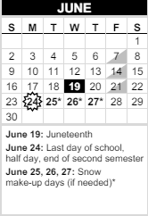 District School Academic Calendar for Options Program for June 2024