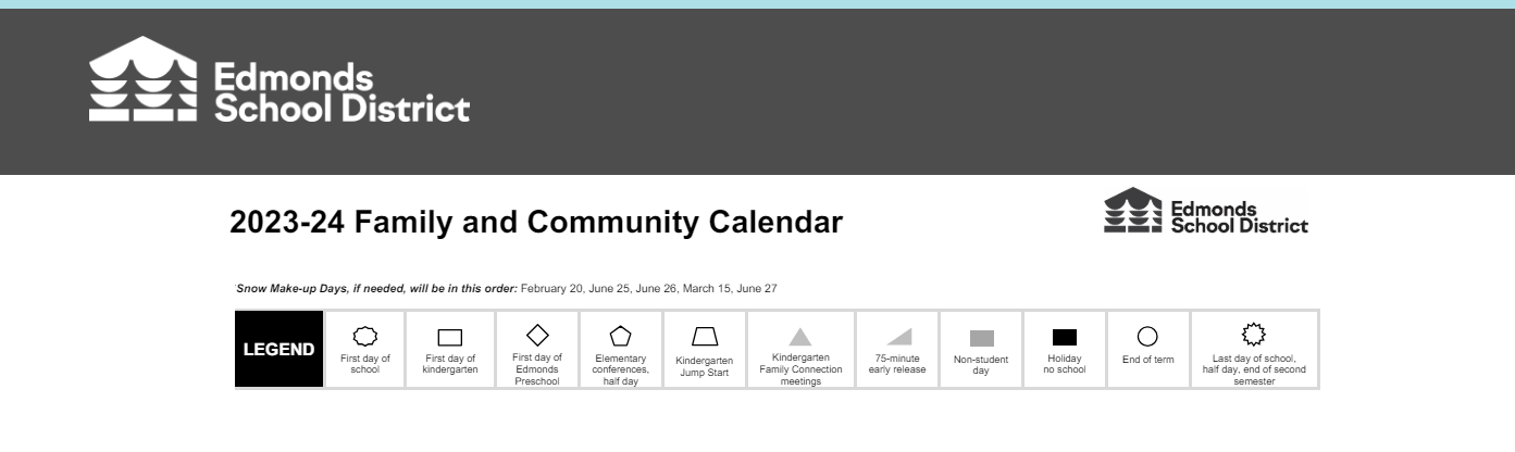 District School Academic Calendar Key for Options Program