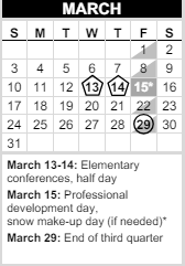 District School Academic Calendar for Options Program for March 2024