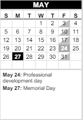 District School Academic Calendar for Options Program for May 2024