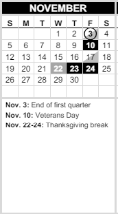 District School Academic Calendar for Options Program for November 2023
