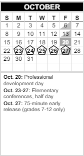 District School Academic Calendar for Options Program for October 2023