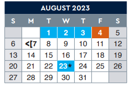 District School Academic Calendar for E-14 Modular Westside Elem for August 2023