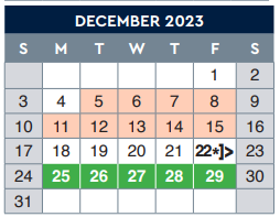 District School Academic Calendar for Mesita Elementary for December 2023
