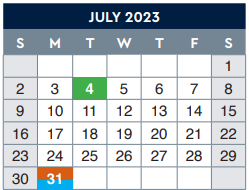 District School Academic Calendar for Bradley Elementary for July 2023