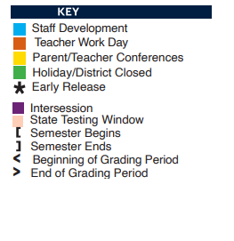 District School Academic Calendar Legend for Aoy Elementary