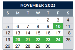 District School Academic Calendar for Milam Elementary for November 2023