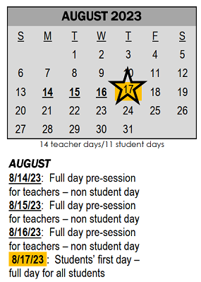 District School Academic Calendar for Pierre Moran Middle School for August 2023