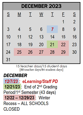 District School Academic Calendar for Pierre Moran Middle School for December 2023