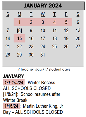 District School Academic Calendar for Pierre Moran Middle School for January 2024