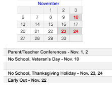 District School Academic Calendar for Ruby Valley Elementary School for November 2023