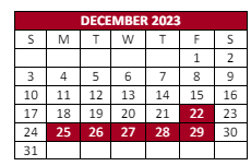 District School Academic Calendar for Elmira Alternative High School for December 2023