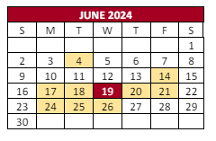 District School Academic Calendar for Elmira Alternative High School for June 2024