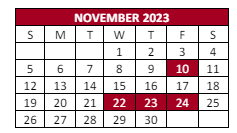 District School Academic Calendar for Elmira Alternative High School for November 2023