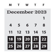 District School Academic Calendar for Family School for December 2023