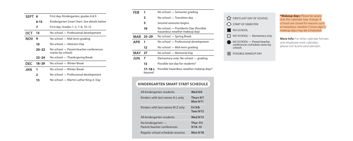 District School Academic Calendar Key for Family School