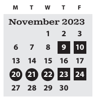 District School Academic Calendar for Family School for November 2023