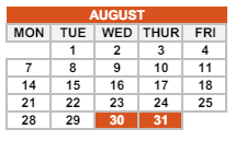 District School Academic Calendar for Pass Program for August 2023