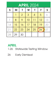 District School Academic Calendar for Joy Elementary for April 2024