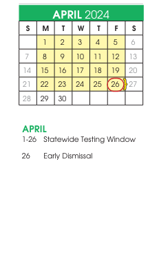 District School Academic Calendar for Alternative Learning Systems for April 2024