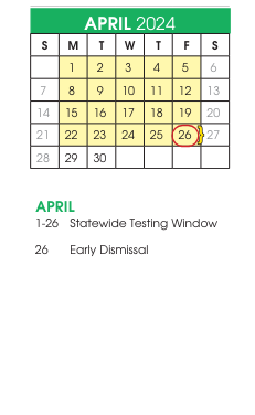 District School Academic Calendar for Anne Wien Elementary for April 2024