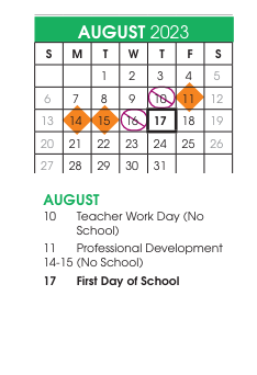 District School Academic Calendar for Hunter Elementary for August 2023