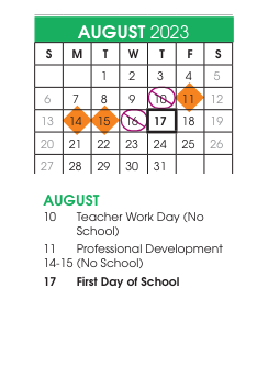 District School Academic Calendar for Alternative Learning Systems for August 2023