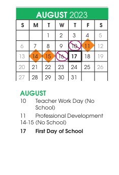 District School Academic Calendar for Anderson Elementary for August 2023