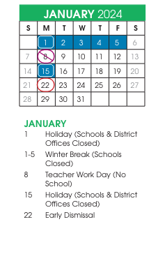 District School Academic Calendar for Crawford Elementary for January 2024