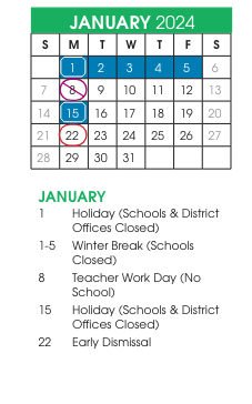 District School Academic Calendar for Anderson Elementary for January 2024