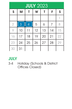 District School Academic Calendar for Joy Elementary for July 2023